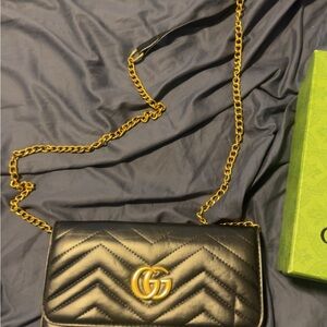 Gucci Black and Gold GG Marmont Crossbody Bag